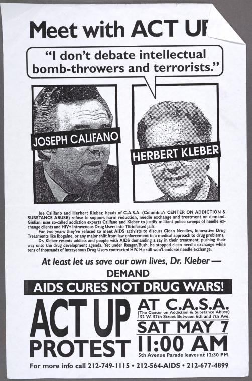 Meet with ACT UP? "I don't debate intellectual bomb-throwers and terrorists," Herbert Kleber: ACT UP protest at C.A.S.A.