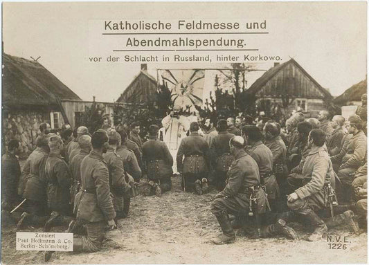 Katholische Feldmesse und Abendmahlspendung, vor der Schlacht in Russland, hinter Korkowo.
