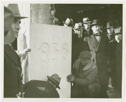 Construction - Ceremonies and Events - Grover Whalen and others at cornerstone laying ceremony