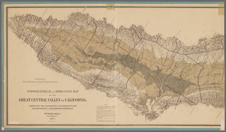 Topographical and irrigation map of the Great Central Valley of California : embracing the Sacramento, San Joaquin, Tulare and Kern Valleys and the bordering foothills