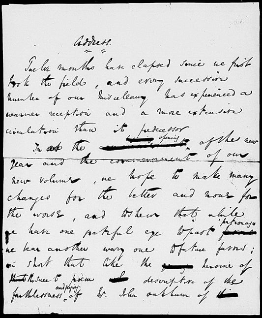 Address for Bentley's miscellany of Dec. 1, 1837. Holograph