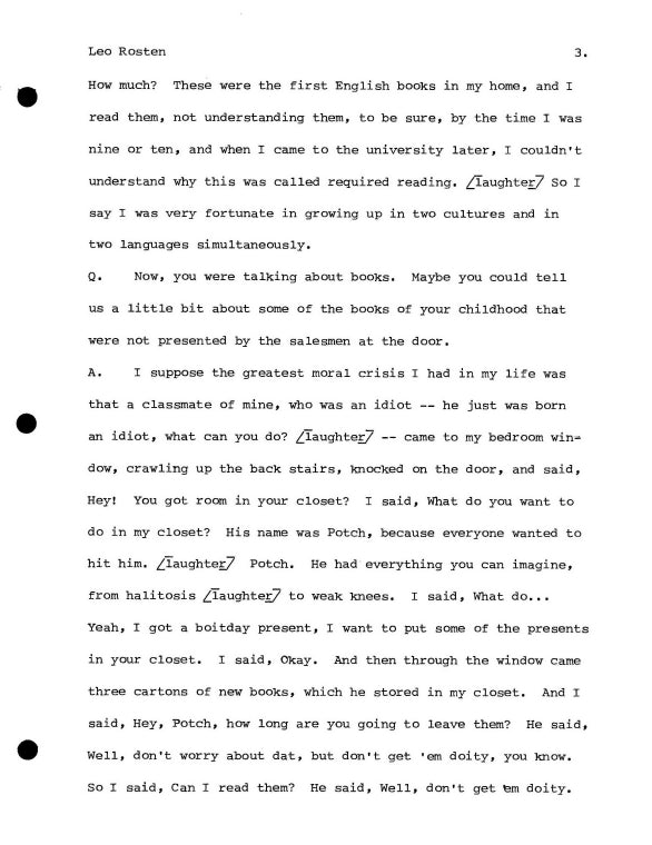 Leo Rosten: [interview]
