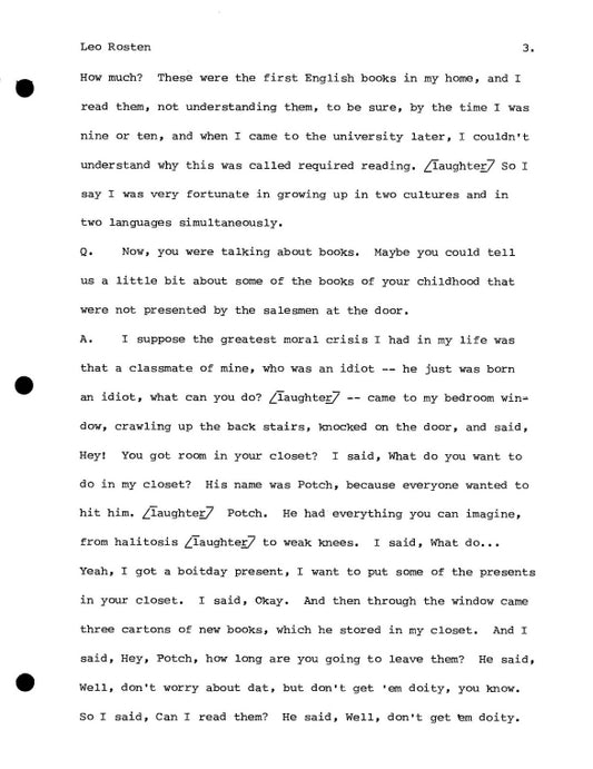 Leo Rosten: [interview]