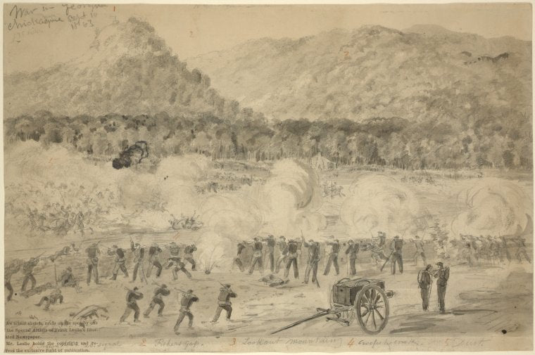War in Georgia. Chickamauga, Fair View Mts. in the distance, Sept. 19, 1863.
