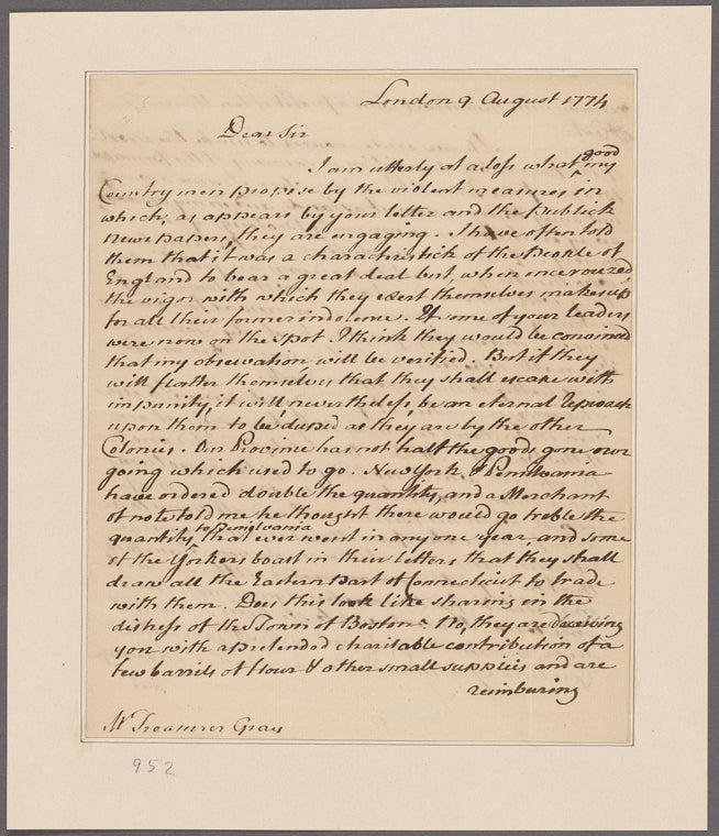 Hutchinson, Thomas. London. To [George?] Gray