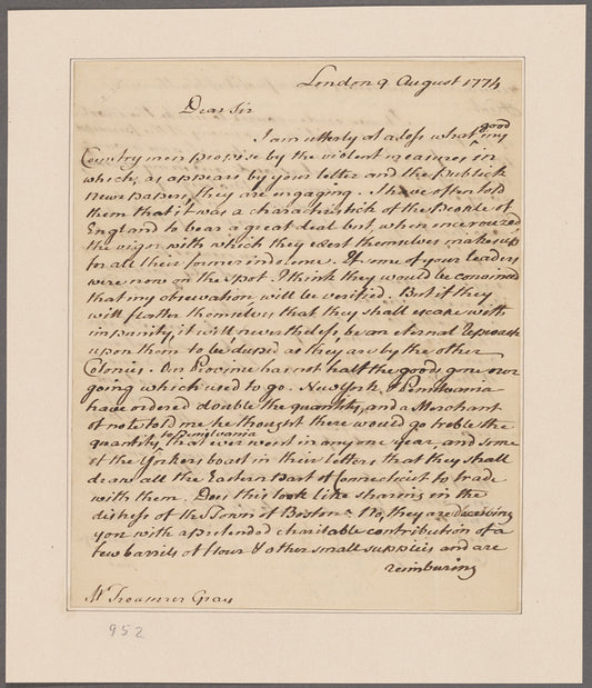 Hutchinson, Thomas. London. To [George?] Gray