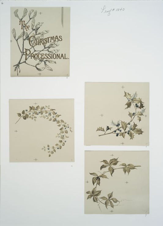 The Christmas Processional [depictions of holly, berries, branches, leaves and vines].
