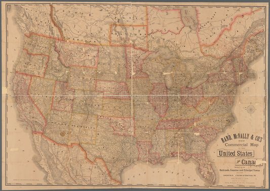 Rand, McNally & Co.'s new commercial map of the United States and Canada: showing all the railroads, counties and principal towns up to date constructed from the latest government and railroad surveys, 1883