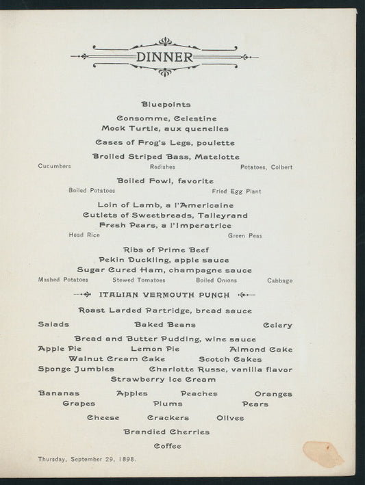 DINNER MENU [held by] PROFILE HOUSE [at] "WHITE MOUNTAINS, NH" (HOT;)