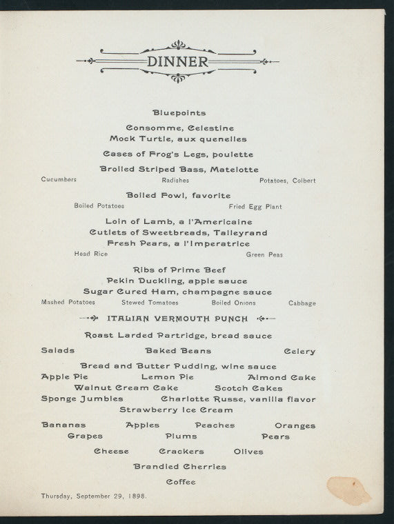 DINNER MENU [held by] PROFILE HOUSE [at] "WHITE MOUNTAINS, NH" (HOT;)