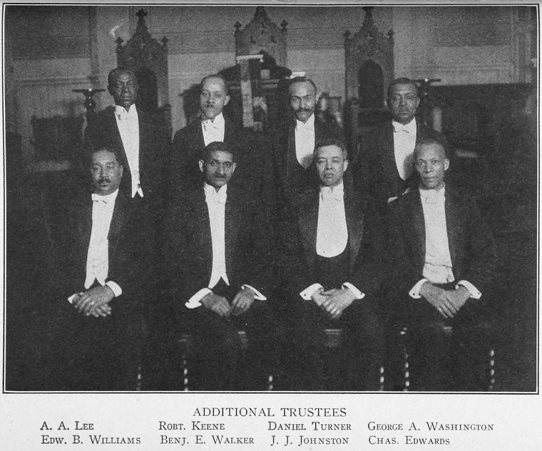 Additional Trustees; A. A. Lee, Robt. Keene, Daniel Turner, George A. Washington; Edw. B. Williams, Benj. E. Walker, J. J. Johnston, Chas. Edwards.