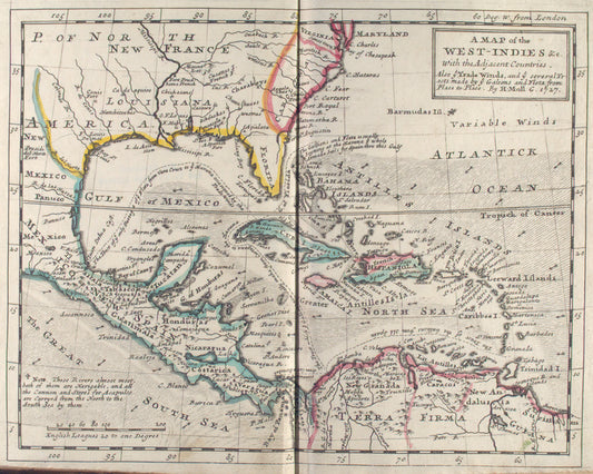 A map of the West-Indies &c. with the adjacent countries : also ye trade winds, and ye several tracts made by ye galeons and flota from place to place