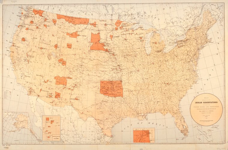 Map showing the location of the Indian reservations within the limits of the United States and territories