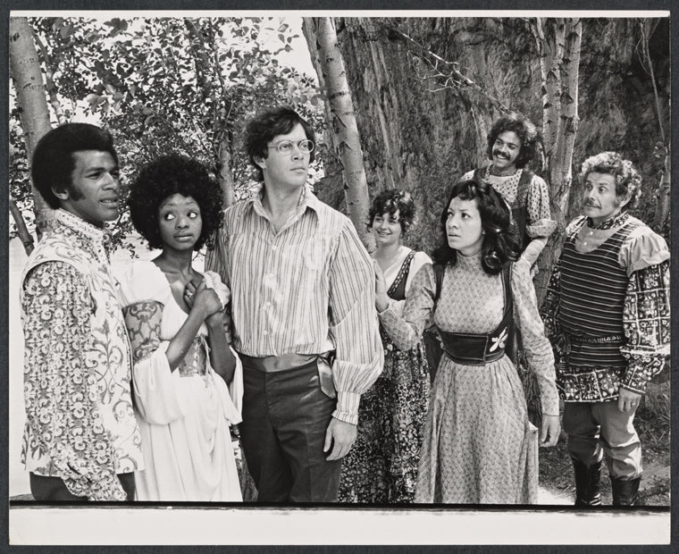 Clifton Davis, Jonelle Allen, Raul Julia, Alix Elias, Carla Pinza, Jose Perez and Jerry Stiller in the stage production Two Gentlemen of Verona