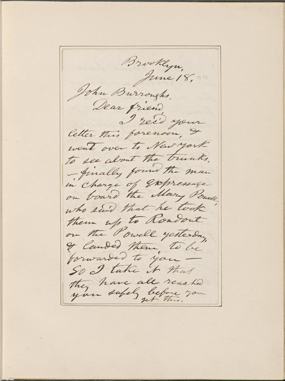 Burroughs, John, ALS to. Jun. 18, [1872].