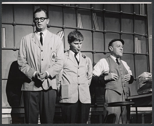 Charles Nelson Reilly, Robert Morse and unidentified in the stage production How to Succeed in Business Without Really Trying