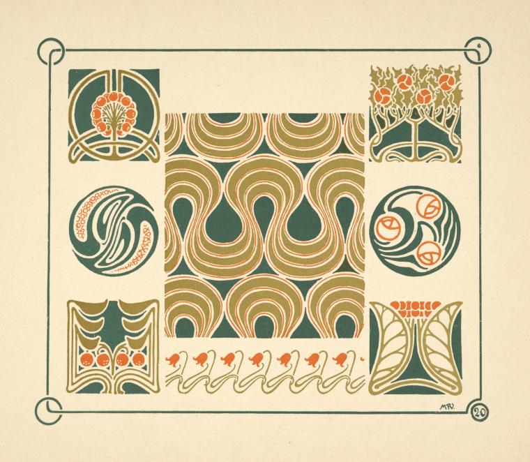 Abstract design based on flower buds, berries, tulips