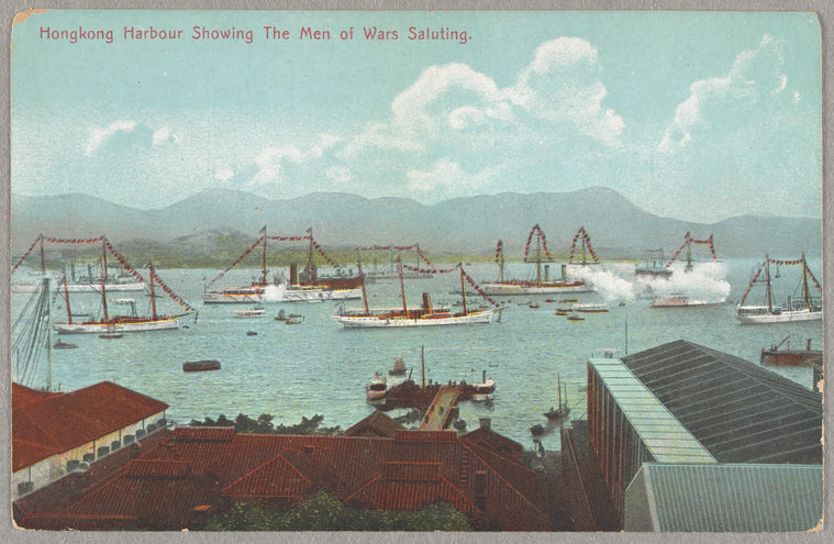 Hongkong Harbour showing the men of wars saluting