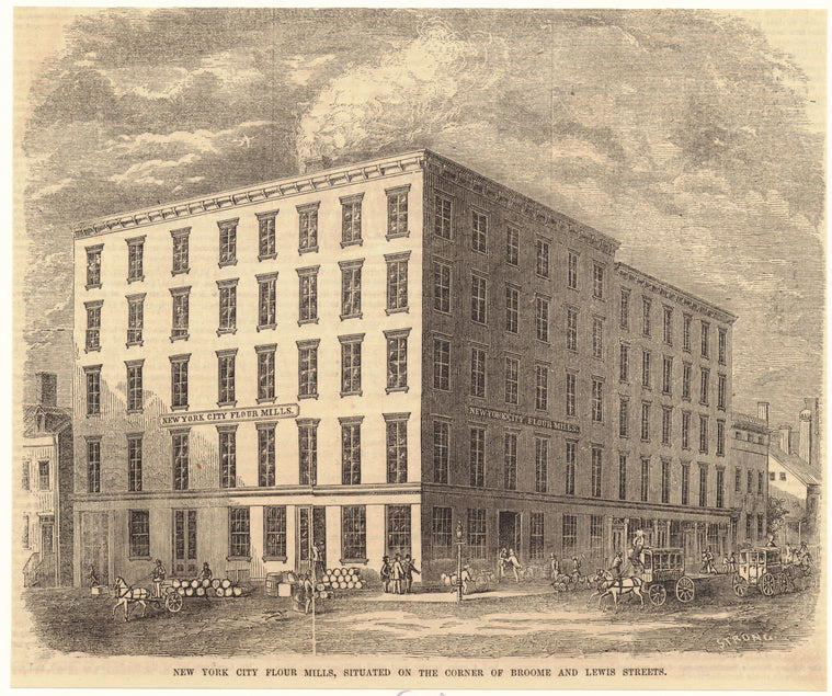 New York City flour mills, situated on the corner of Broome and Lewis Streets