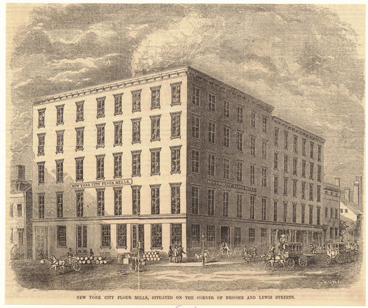 New York City flour mills, situated on the corner of Broome and Lewis Streets