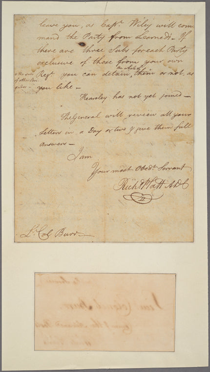 Letter to Lieut. Col. [Aaron] Burr, Comm'g the Advanced Posts, White Plains
