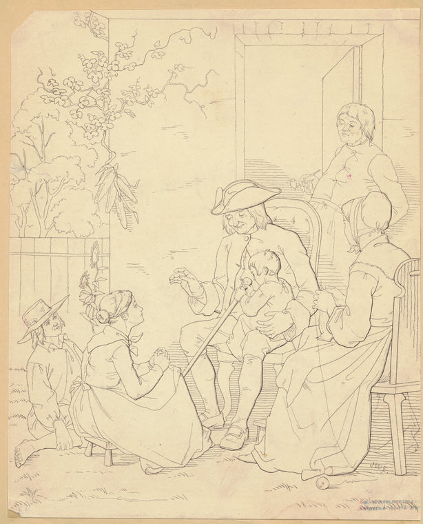 Seated man surrounded by children and adults