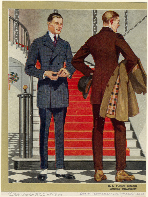 Men standing near a staircase, United States, 1920s