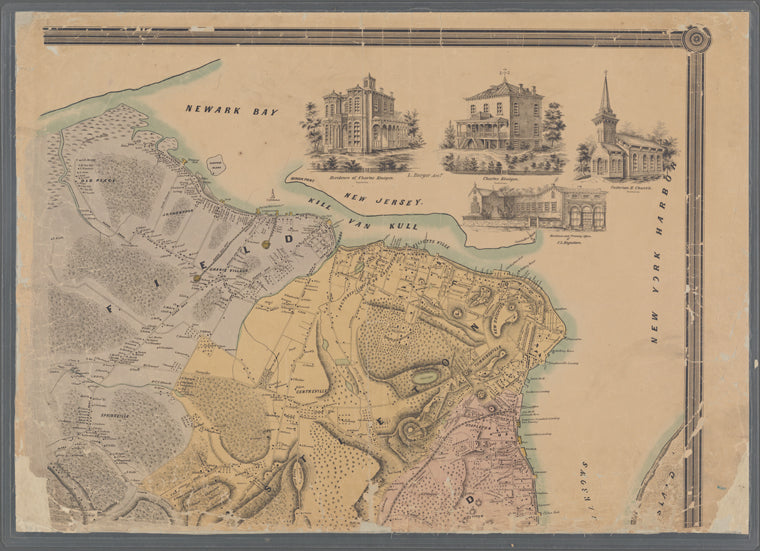 Map of Staten Island o Richmond County. 16 views of buildings on border. Also view of Elliottville the property of Dr. S. M. Elliott
