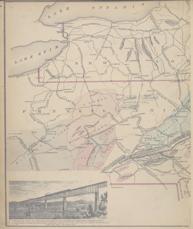 Bridge by which the South Mountain & Boston R.R. is to cross the Hudson River at Poughkeepsie, N.Y. ; The Map of South Mountain and Boston
