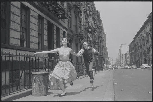 Carol Lawrence and Larry Kert on location (West 56th street between 9th and 10th ave) for West Side Story publicity shoot