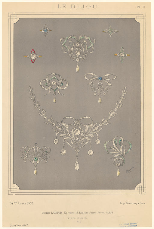 Necklace, rings, and brooches