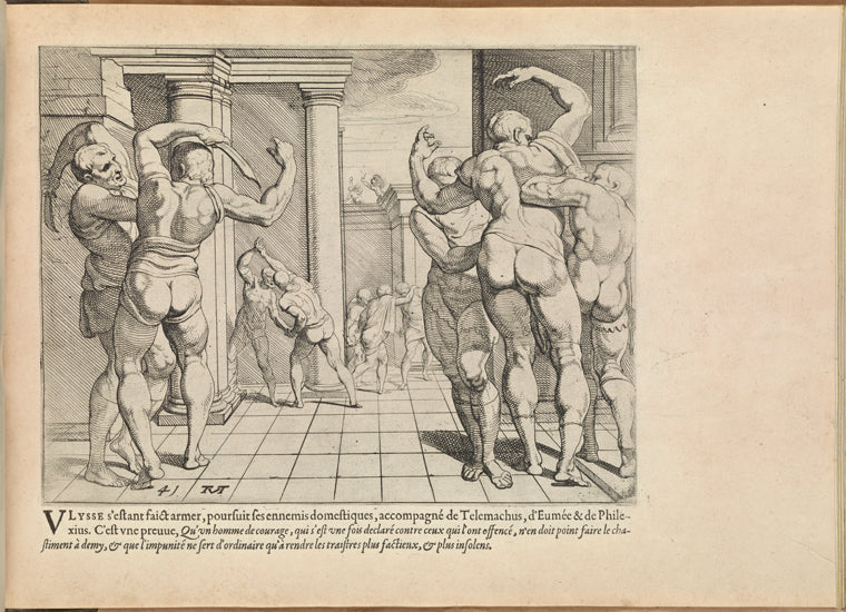 Odysseus and his supporters fight the suitors