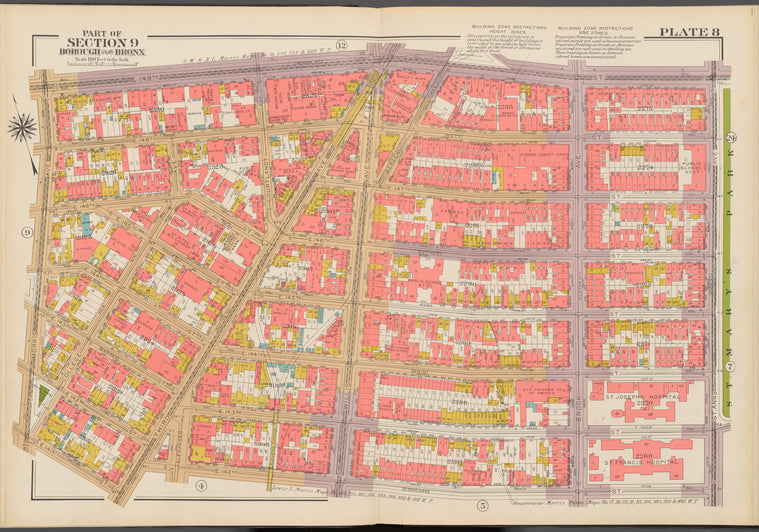 Double Page Plate No. 8, Part of Section 9, Borough of the Bronx: [Bounded by E. 149th Street, St. Anns Avenue, E. 142nd Street, Third Avenue, E. 141st Street and Morris Avenue]