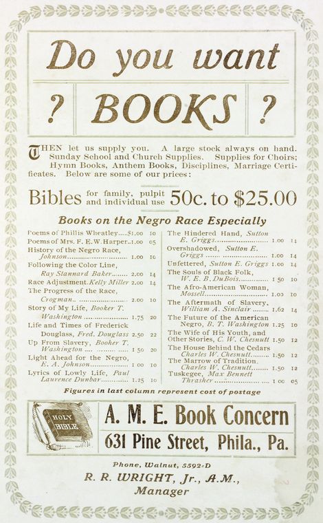 Do you want books? : A.M.E. Book Concern [advertisement].