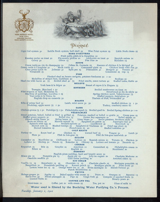 DINNER [held by] PARK AVENUE HOTEL [at] "NEW YORK, NY" (HOTEL;)