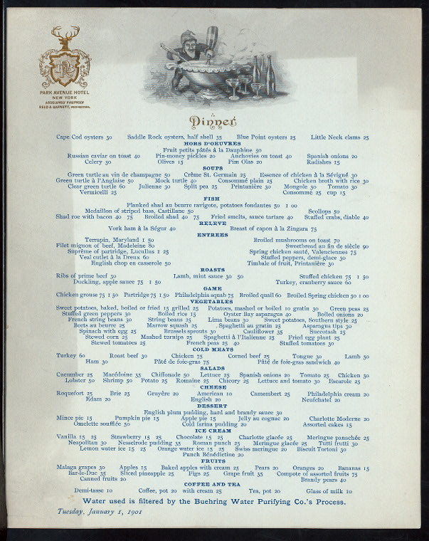 DINNER [held by] PARK AVENUE HOTEL [at] "NEW YORK, NY" (HOTEL;)