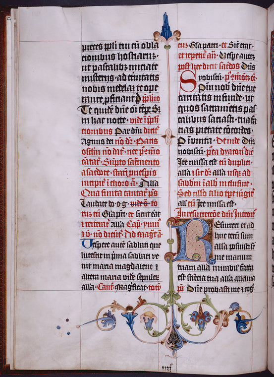 Large initial on a gold field, quire signature as "quartus"