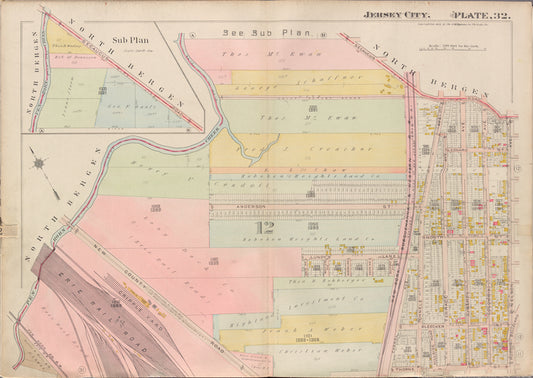 Jersey City, V. 1, Double Page Plate No. 32 [Map bounded by Secaucus Rd., Nelson Ave., Thorne St., Pen Horn Creek]