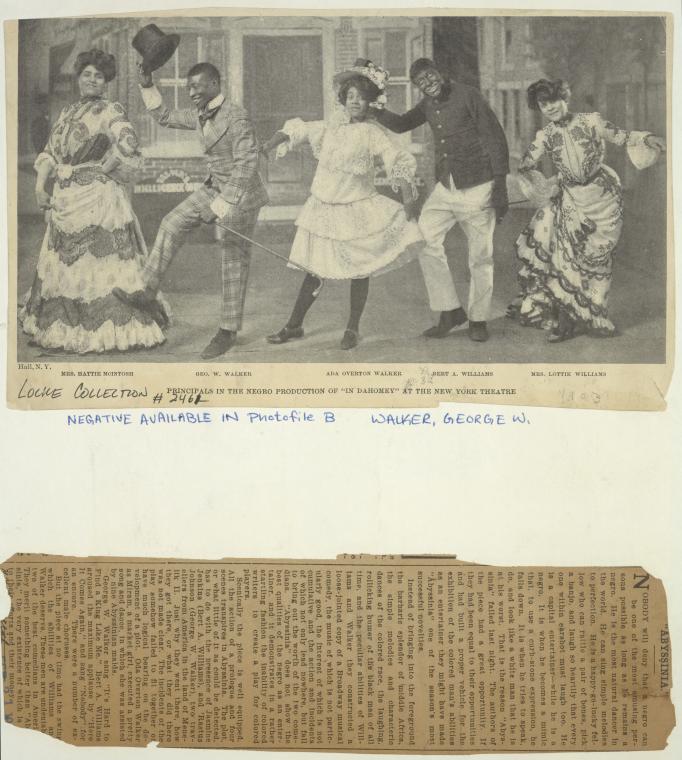 Hattie McIntosh, George W. Walker, Aida Overton Walker, Bert A. Williams, and Lottie Williams in the stage production In Dahomey