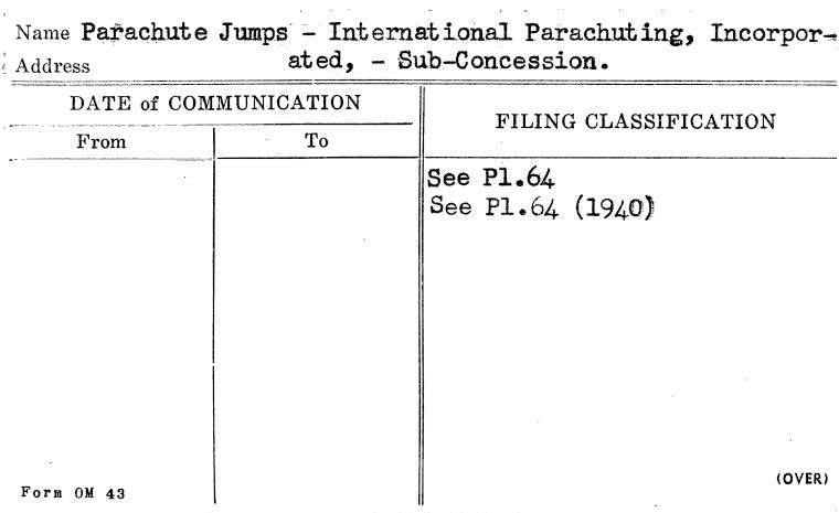 Parachute Jumps - International Parachuting, Incorporated, - Sub-Concession.