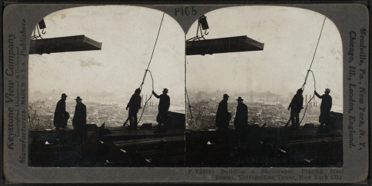 Building a Skyscraper, Placing Steel Beams, Metropolitan Tower, New York City.