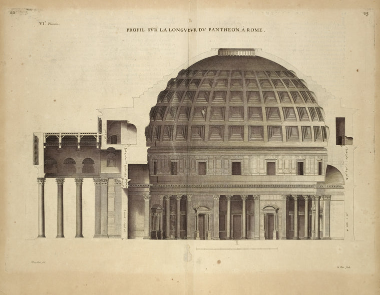 Profil sur la longueur du Panthéon, à Rome.