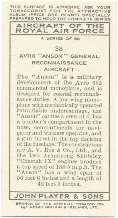 Avro 'Anson' general reconnaissance aircraft.