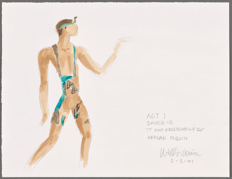 Dancin' With Gershwin: Costume sketch and fabric swatches for Act I, Dance 10 "It Ain't Necessarily So" (Hernan Piquin)