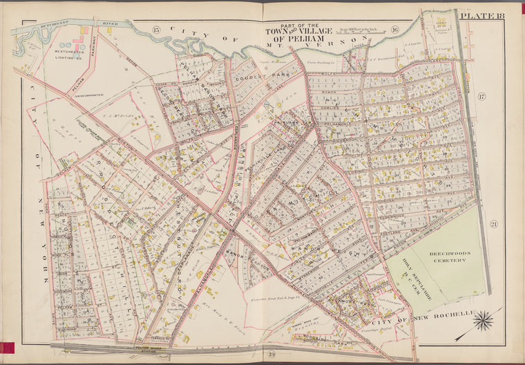 Westchester, V. 1, Double Page Plate No. 18 [Map bounded by City of Mt. Vernon, 1st St., Woodside Ave., City of New York]