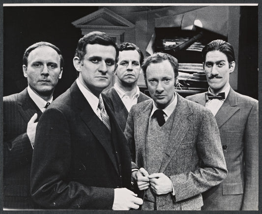 Andrew Duncan, Peter Bonerz, Paul Dooley, Anthony Holland and Paul Benedict in the stage production The White House Murder Case
