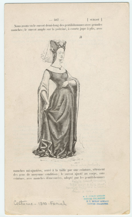 Lady's surcot, sleeveless, tight waist & full skirt