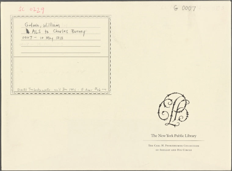 Autograph letter signed to Charles Burney, 10 May 1813