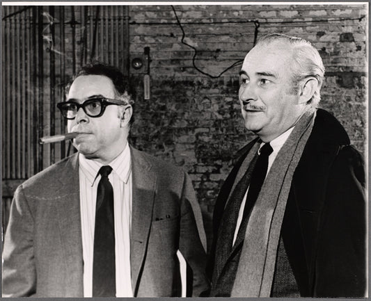 Art Buchwald and Robert Whitehead in publicity photo for the stage production Sheep on the Runway