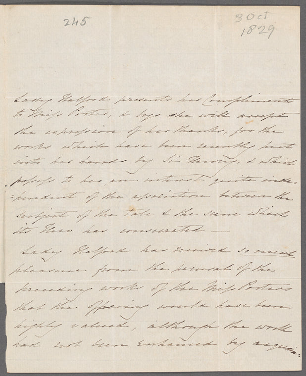 Elizabeth Barbara Halford to Miss Porter, autograph letter third person